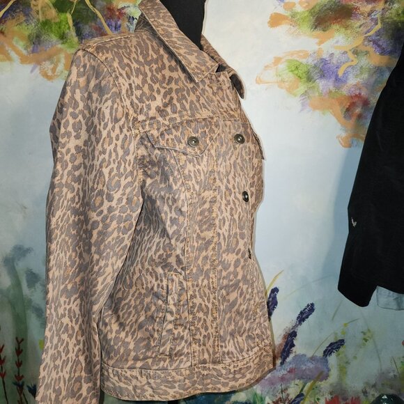 Style & Co Brown/Black Leopard Print Denim Jacket - Picture 7 of 10